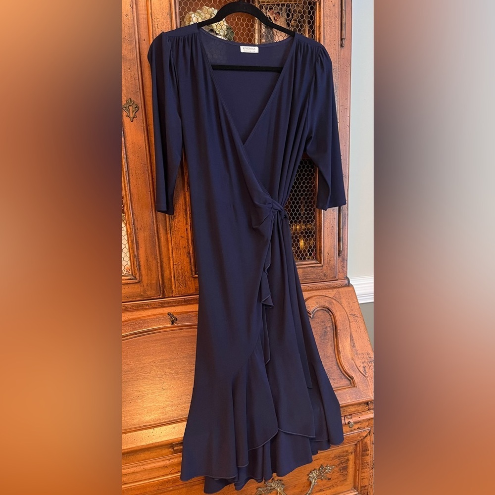 Kiyonna Plus Size Whimsy Ruffled Midi Wrap Dress with 3/4 Sleeves - Picture 8 of 10